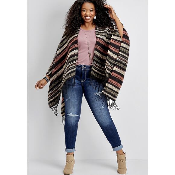 Maurice’s‎ Women’s Black Striped Ruana/Shawl,One Size NEW - Picture 4 of 5